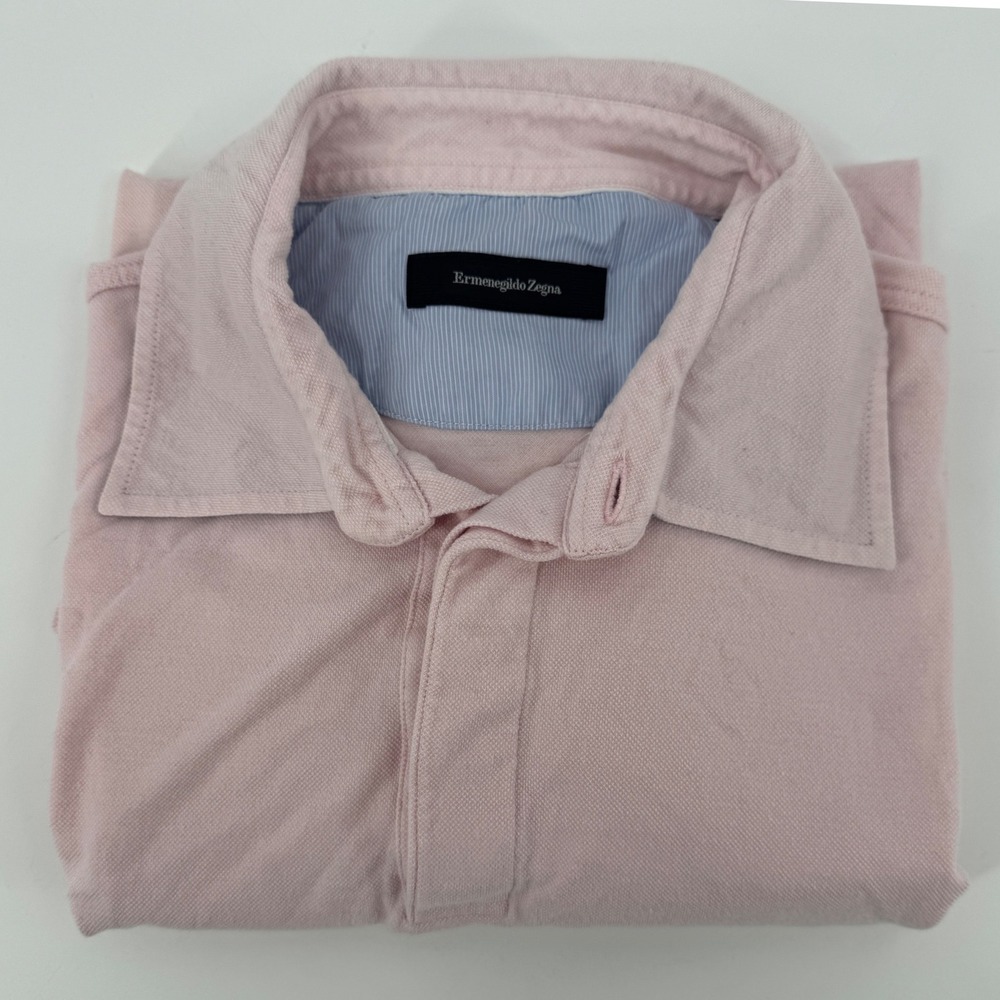 Ermenegildo Zegna Mens Pink Medium Cotton Blend Short Sleeve Polo Shirt Casual